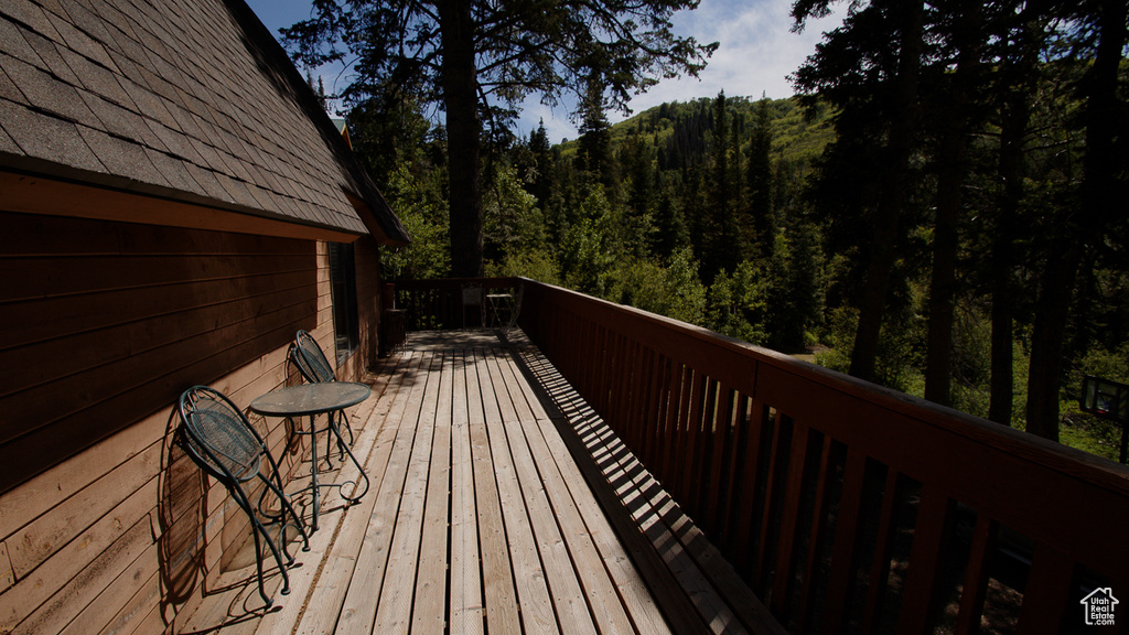 Wooden terrace with a forest view