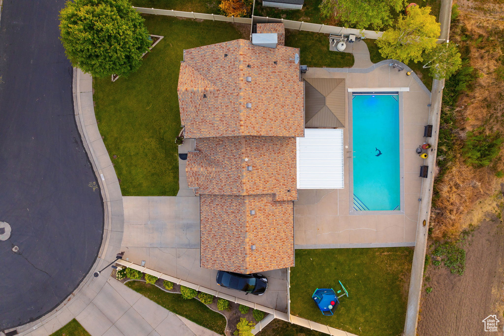 Drone / aerial view of a pool area