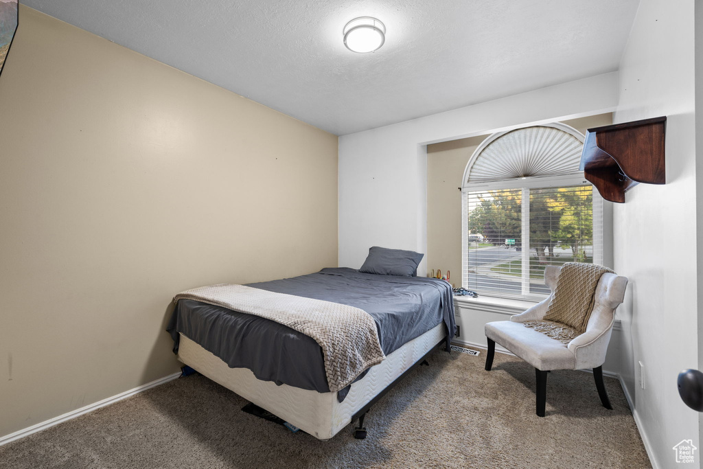 Bedroom featuring carpet flooring and baseboards