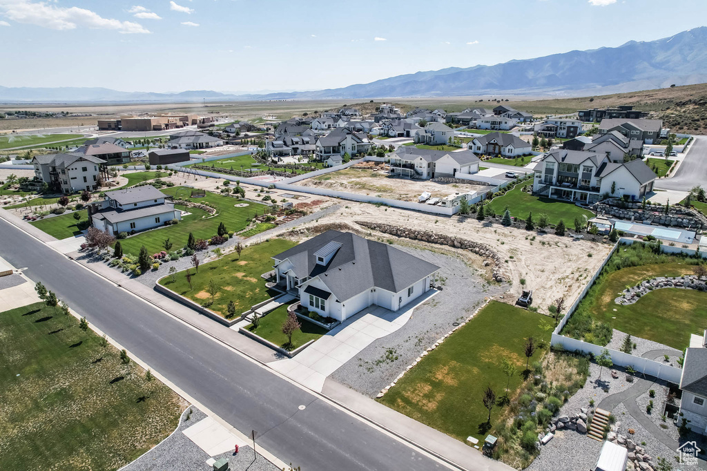 Aerial perspective of suburban area featuring mountains