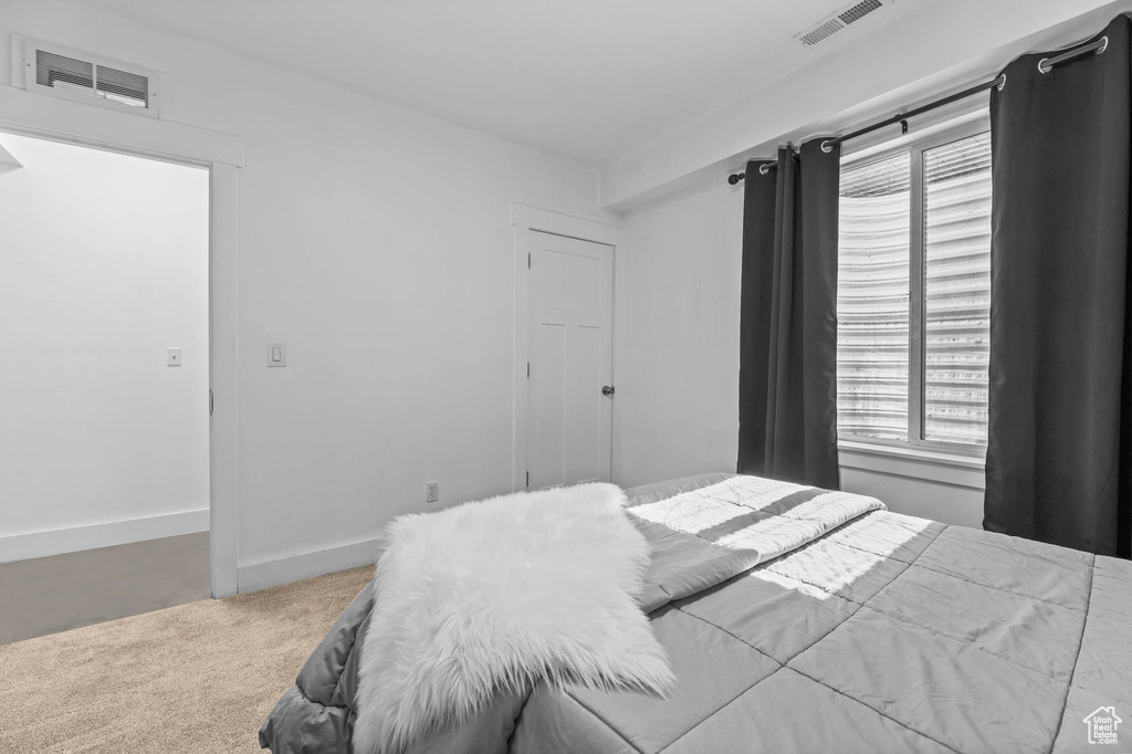 Bedroom featuring carpet flooring, multiple windows, and baseboards