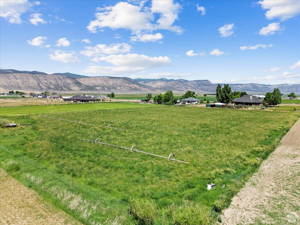 Mountain view with rural landscape and agricultural land