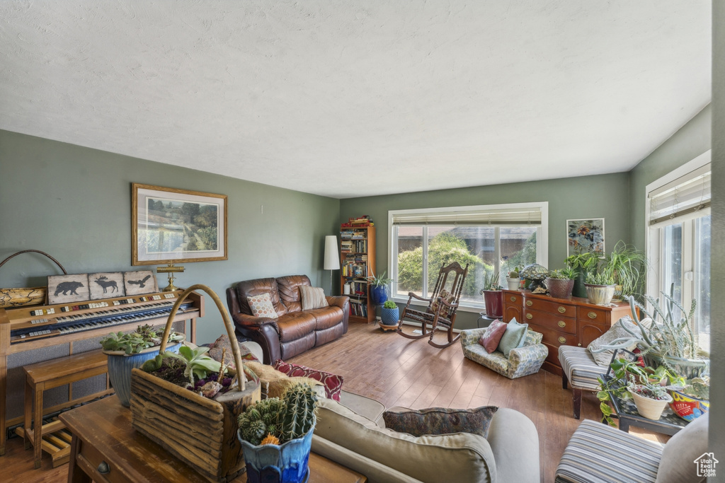 Living room with wood finished floors
