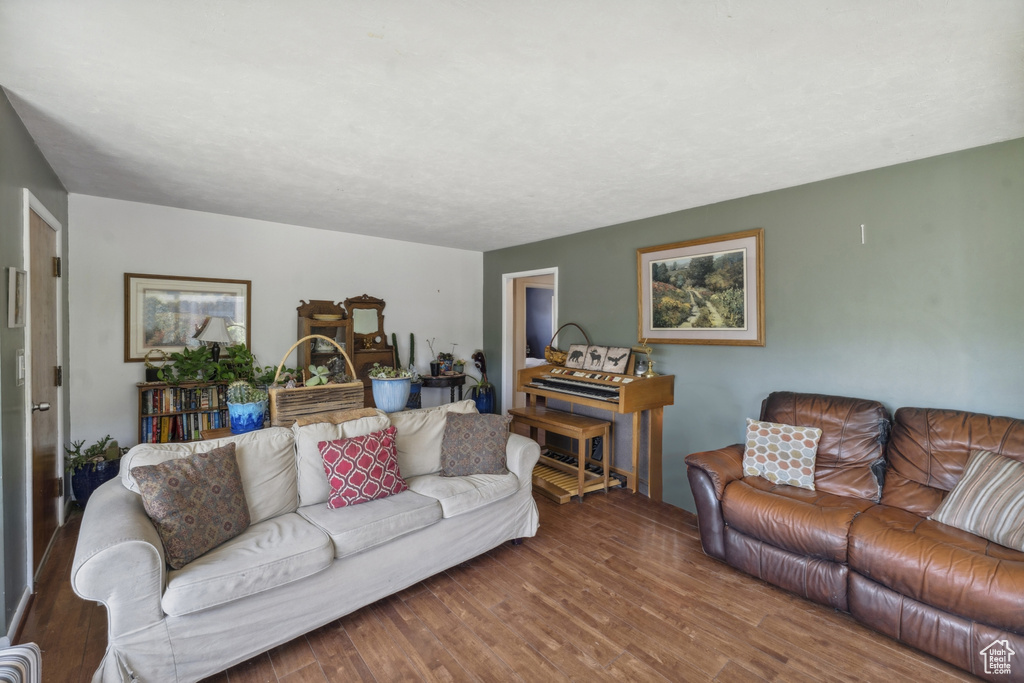 Living area with wood finished floors