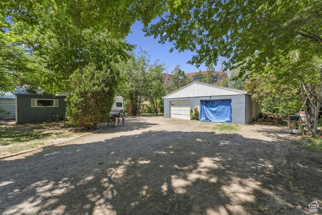 View of detached garage