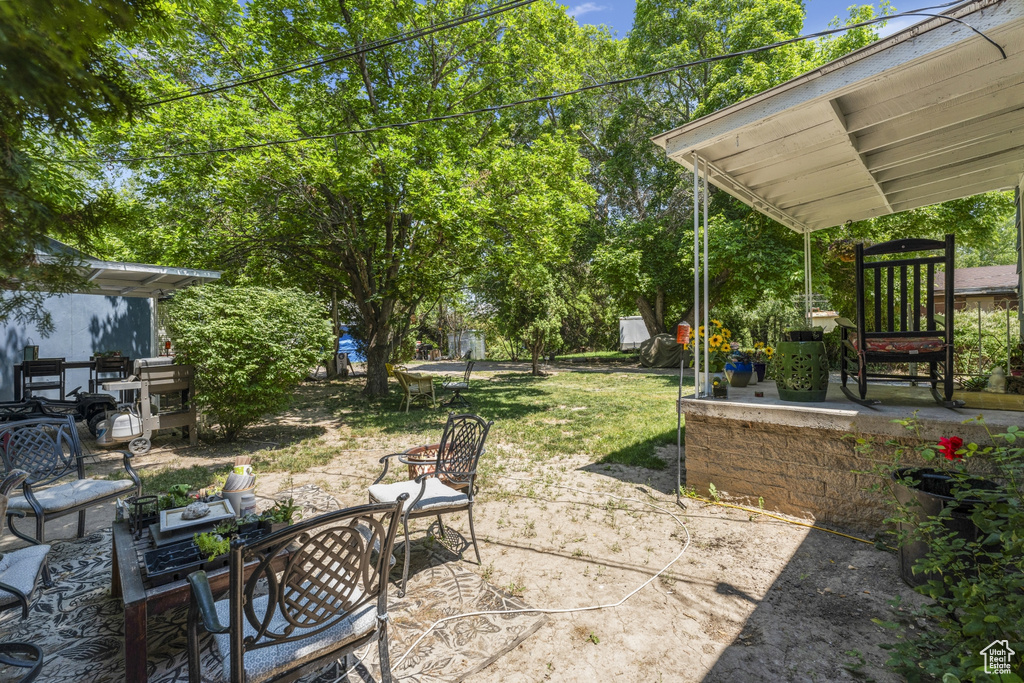 View of patio / terrace featuring a fire pit