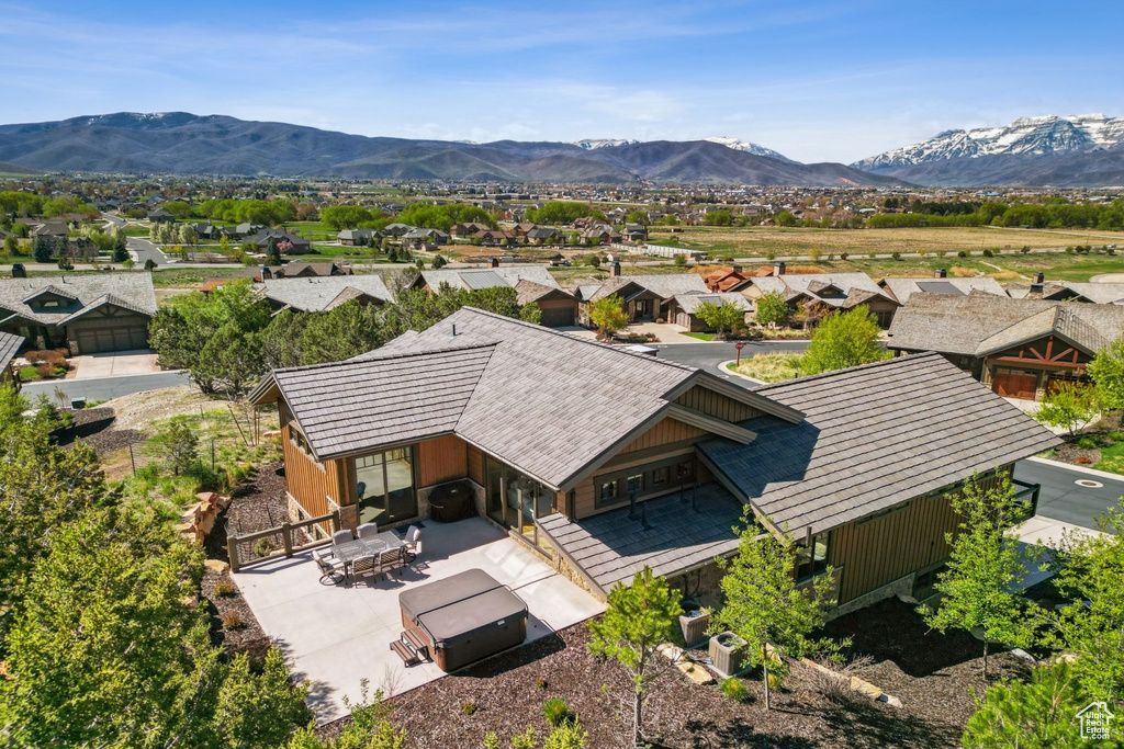 Aerial perspective of suburban area with mountains