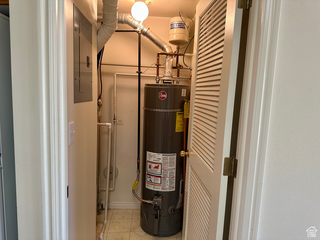 Utilities featuring gas water heater and electric panel