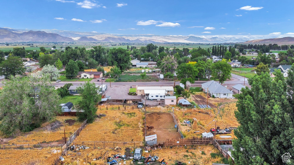 Drone / aerial view of a mountain backdrop