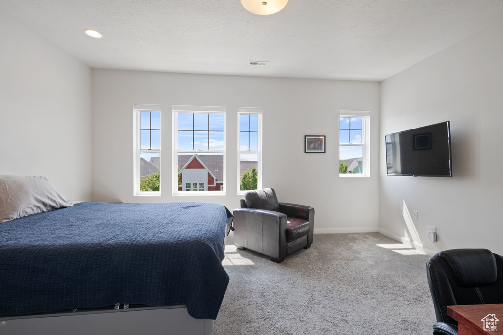 Carpeted bedroom with baseboards