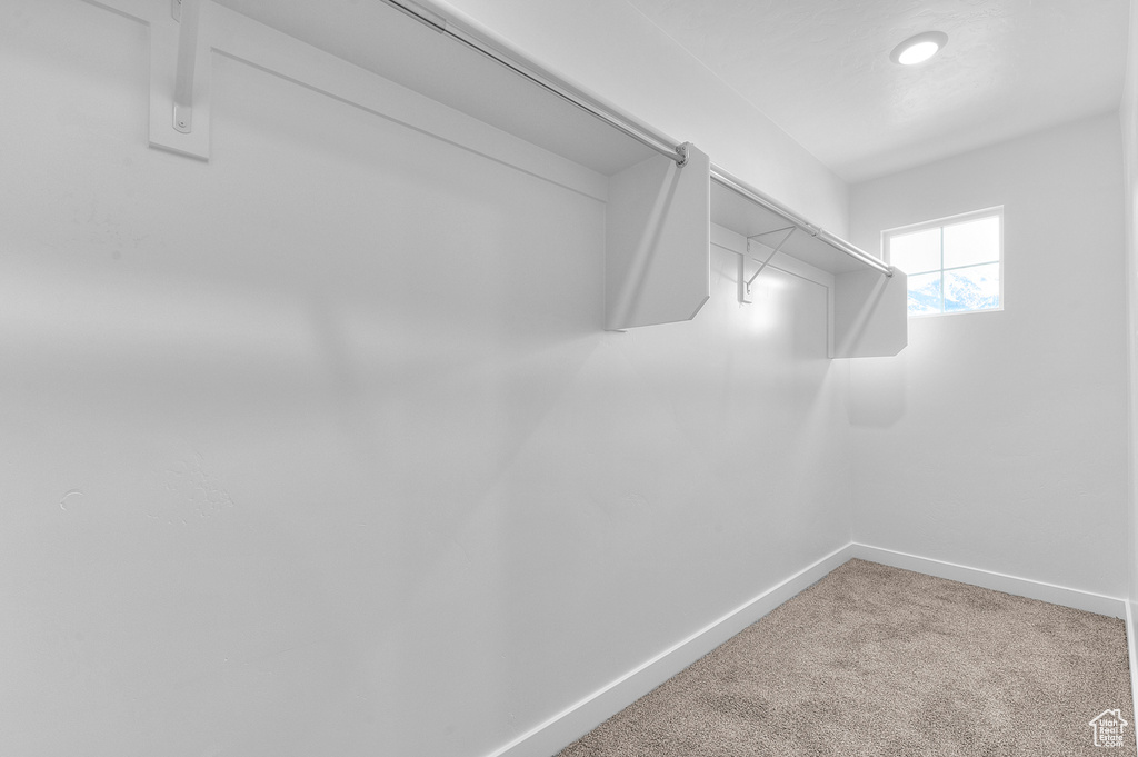 Spacious closet with light colored carpet