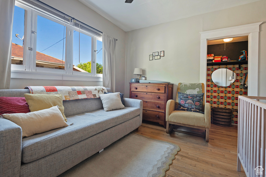 Living area with wood-type flooring