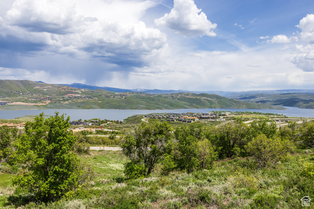 View of mountain background with a large body of water