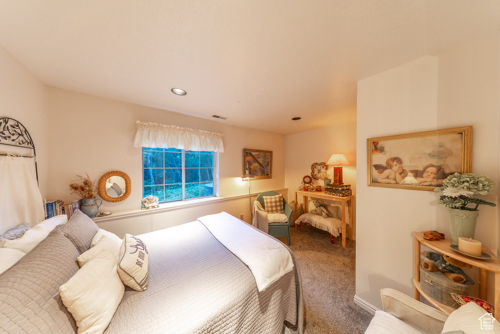 Bedroom featuring carpet flooring and recessed lighting