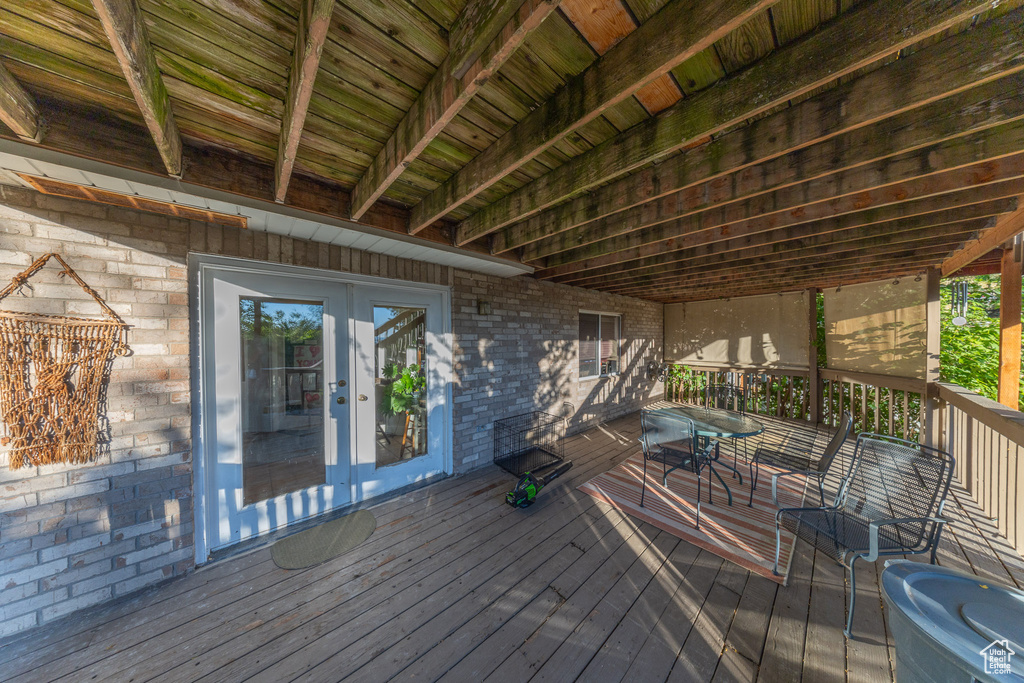 Wooden terrace with french doors