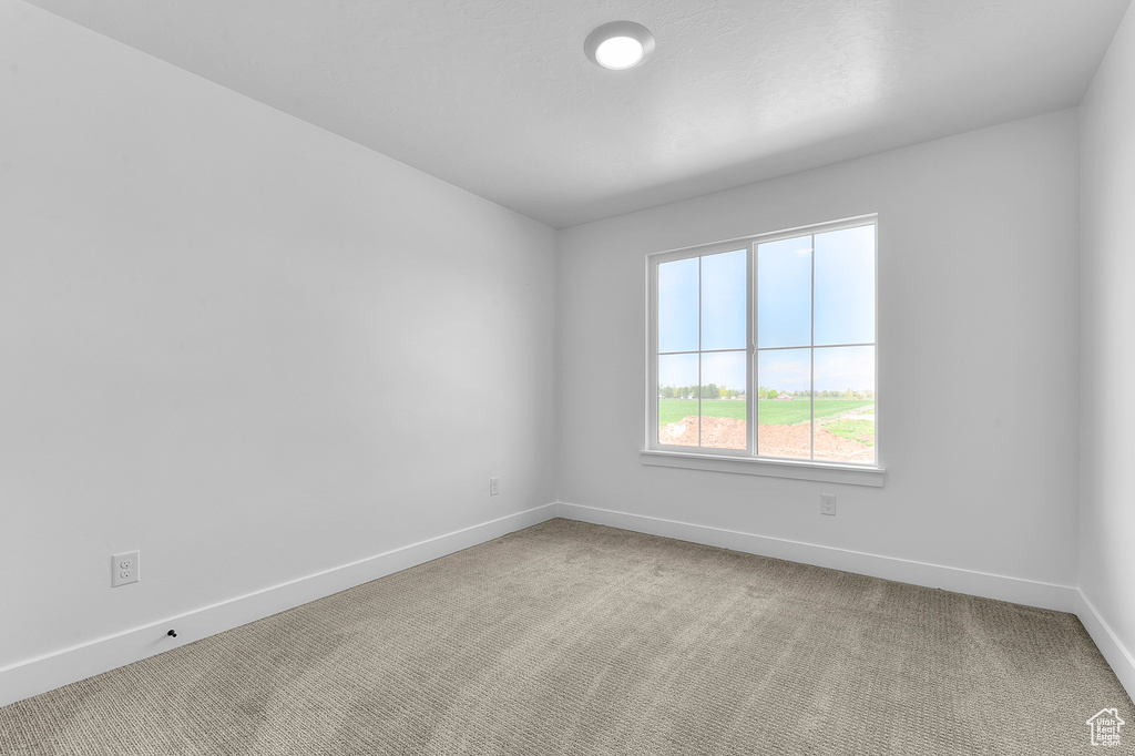Spare room with light colored carpet and baseboards