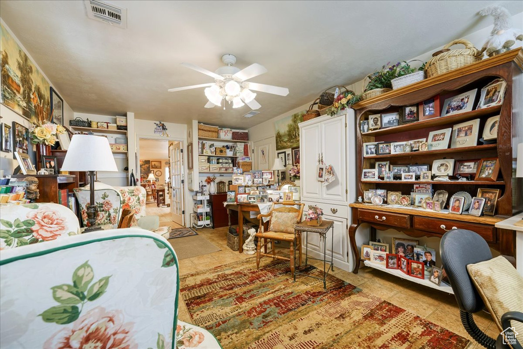 Office space with a ceiling fan