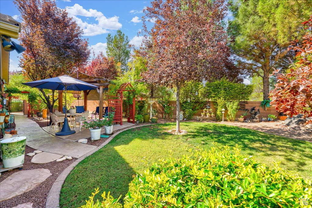 View of yard featuring a patio