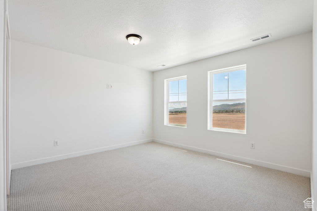Unfurnished room featuring baseboards and light carpet