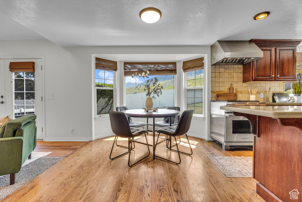 Dining area with light wood-style floors, healthy amount of natural light, and baseboards