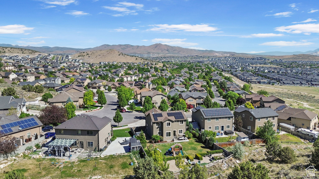 Aerial perspective of suburban area featuring mountains