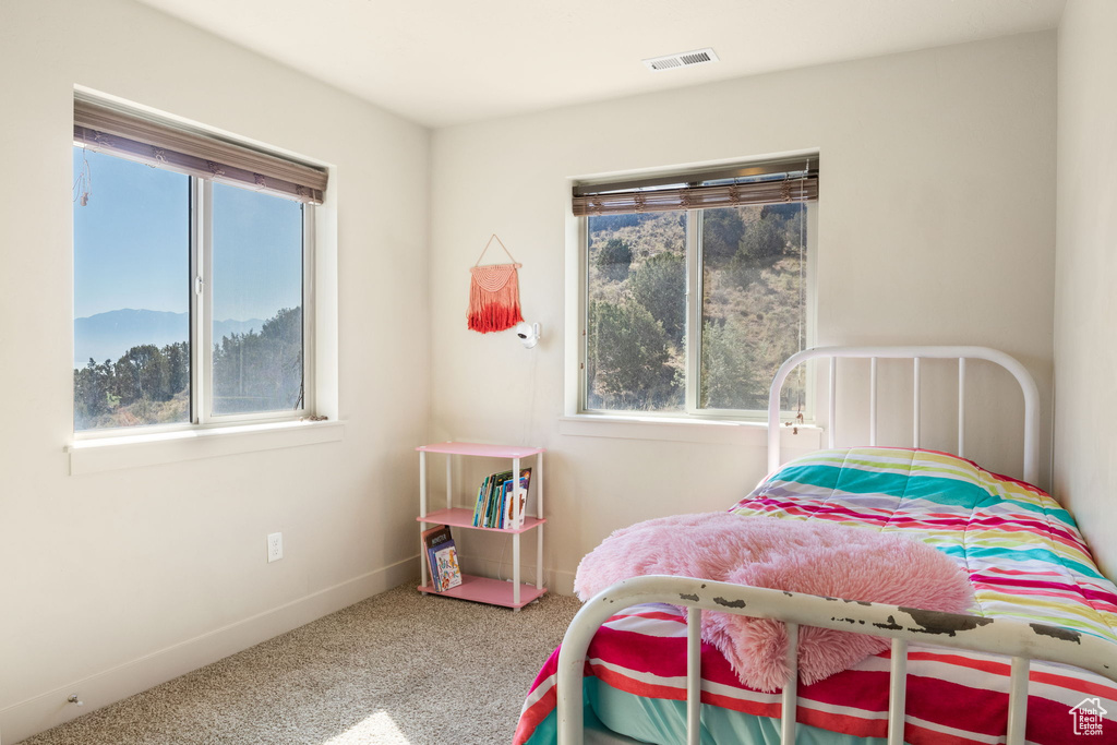Bedroom with carpet flooring and baseboards