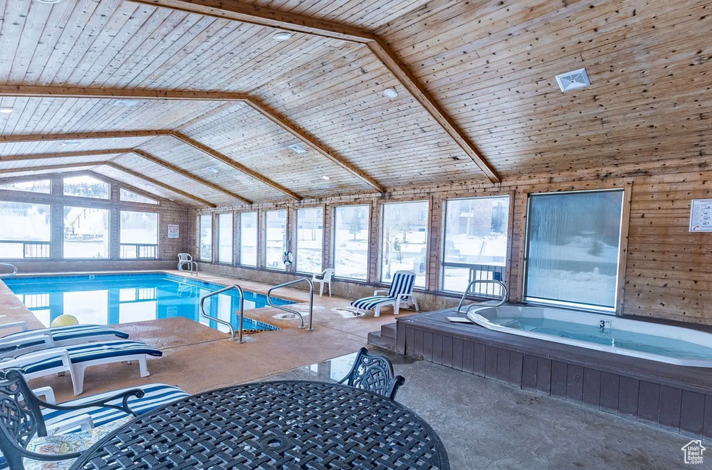 Indoor pool with an indoor hot tub