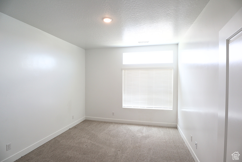 Carpeted spare room with baseboards and a textured ceiling