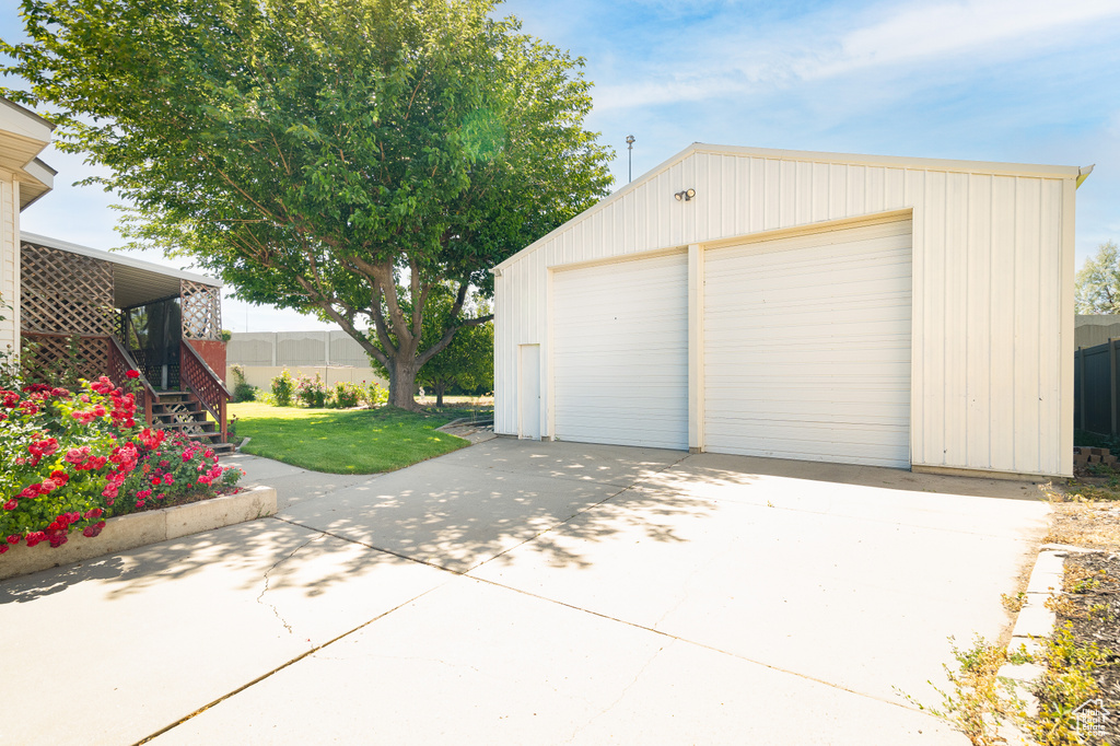 View of detached garage