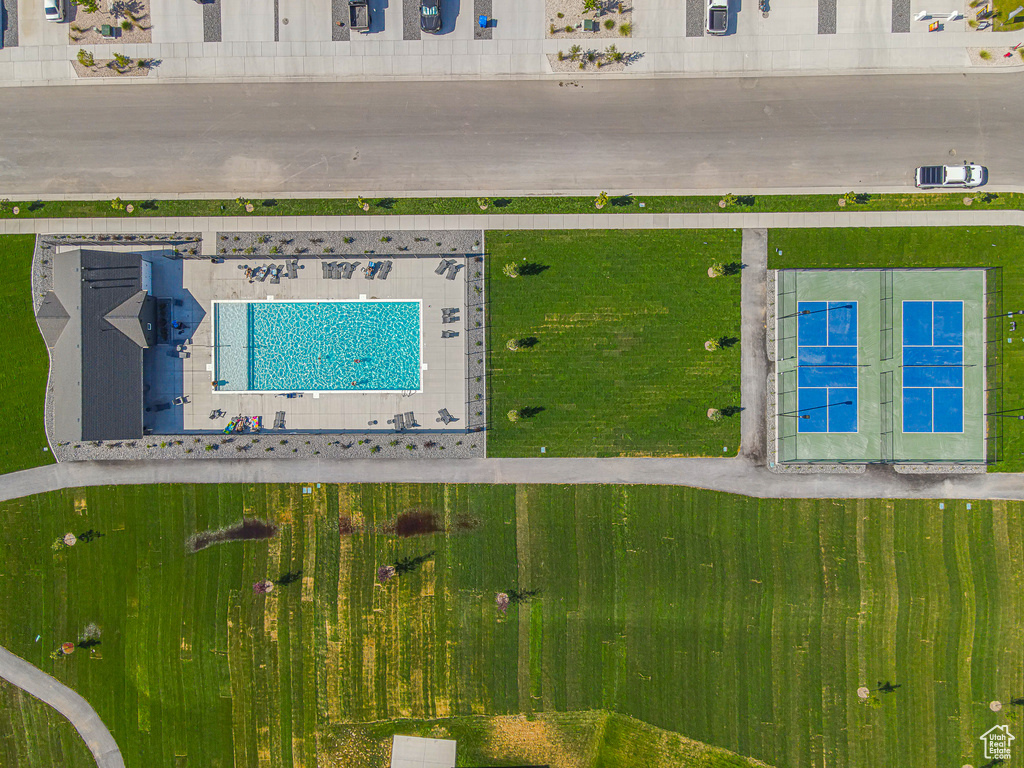 Aerial view of a pool area