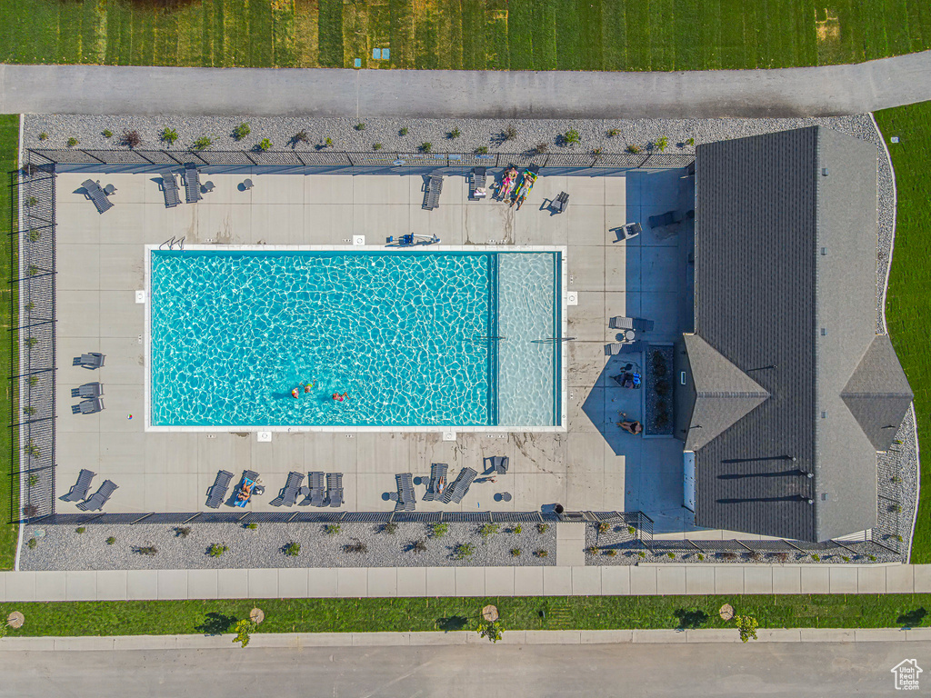 Drone / aerial view of a pool area