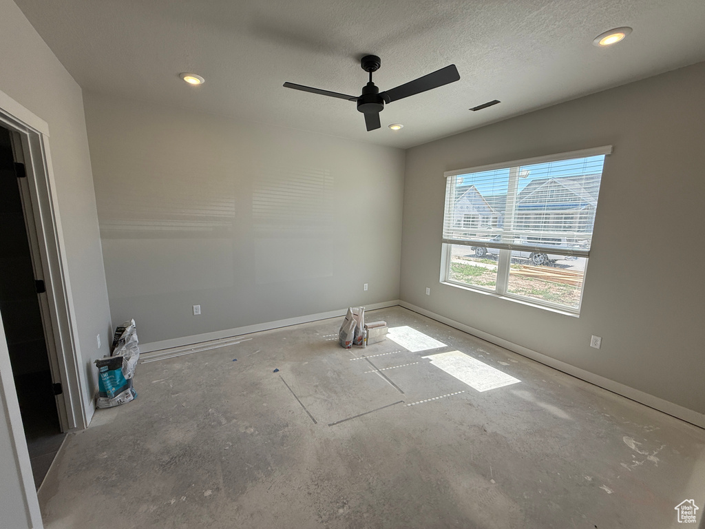 Unfurnished bedroom with baseboards, recessed lighting, and ceiling fan