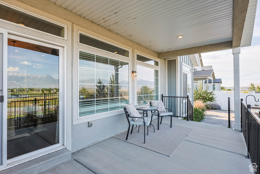 Porch featuring a water view