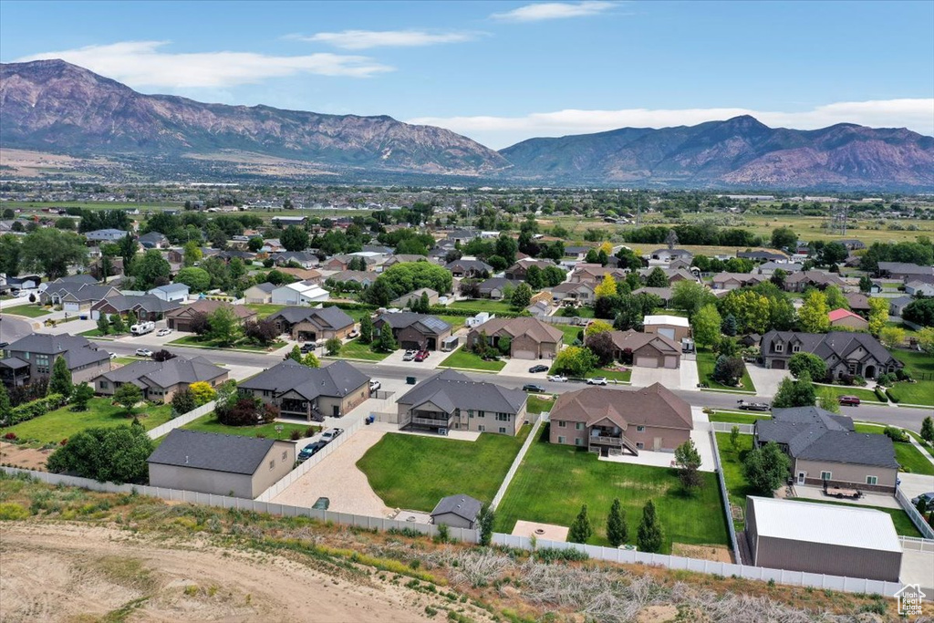 Aerial perspective of suburban area featuring mountains