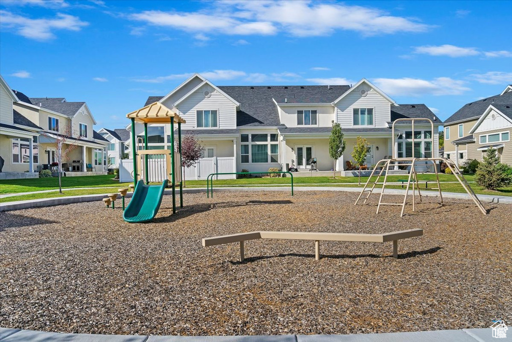 Communal playground with a residential view