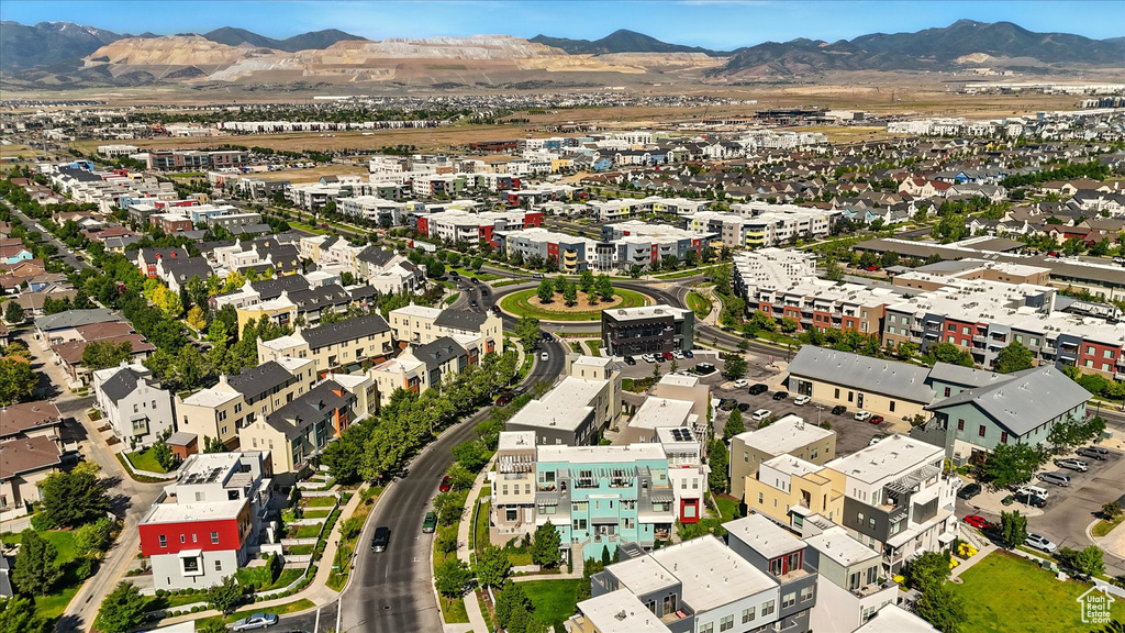 Drone / aerial view of a mountainous background