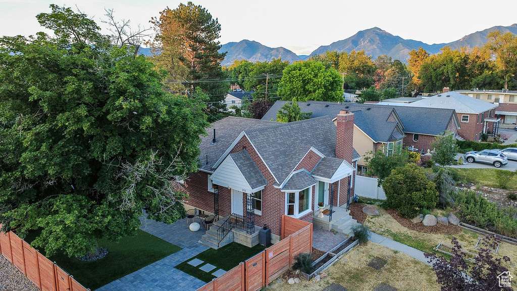 View from above of property with a mountainous background