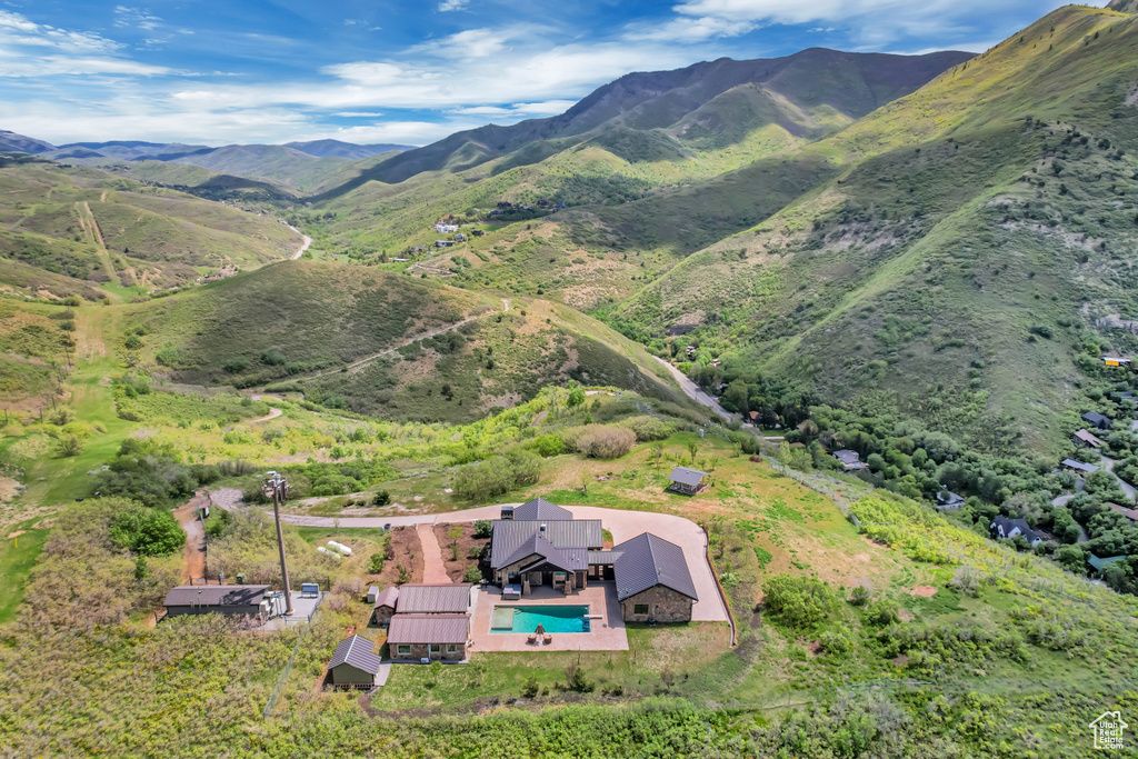 View of property location featuring a mountain backdrop and a pool