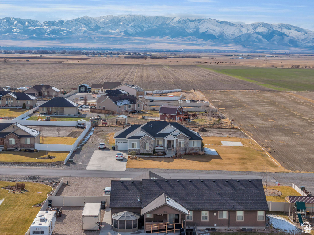 Drone / aerial view of a mountain backdrop