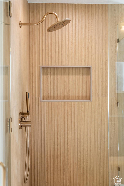 Bathroom view of a stall shower