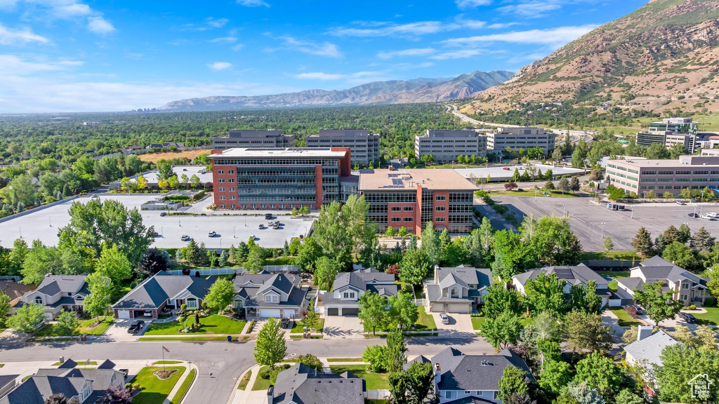 Aerial view of a mountain backdrop