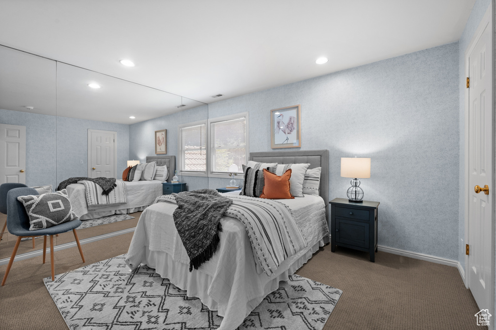 Bedroom featuring carpet flooring and recessed lighting