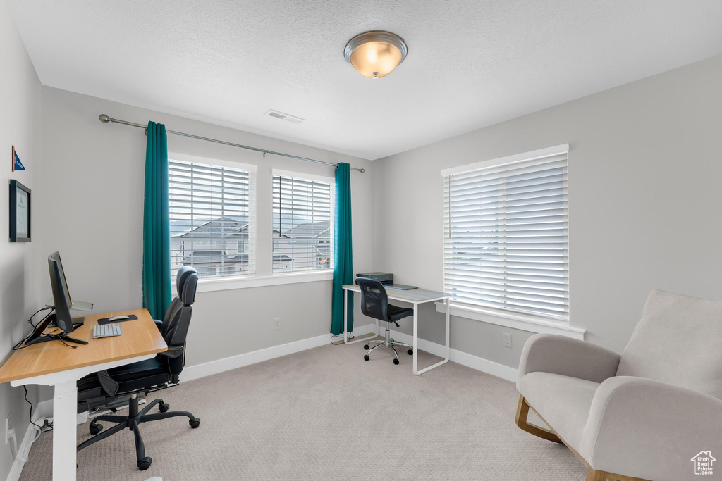 Office area featuring carpet flooring and baseboards