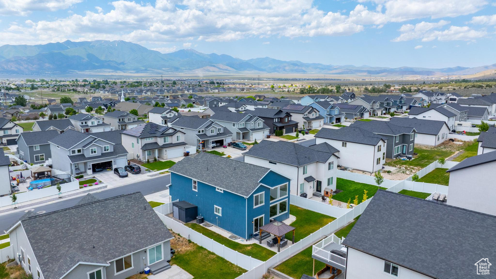 Aerial perspective of suburban area featuring mountains