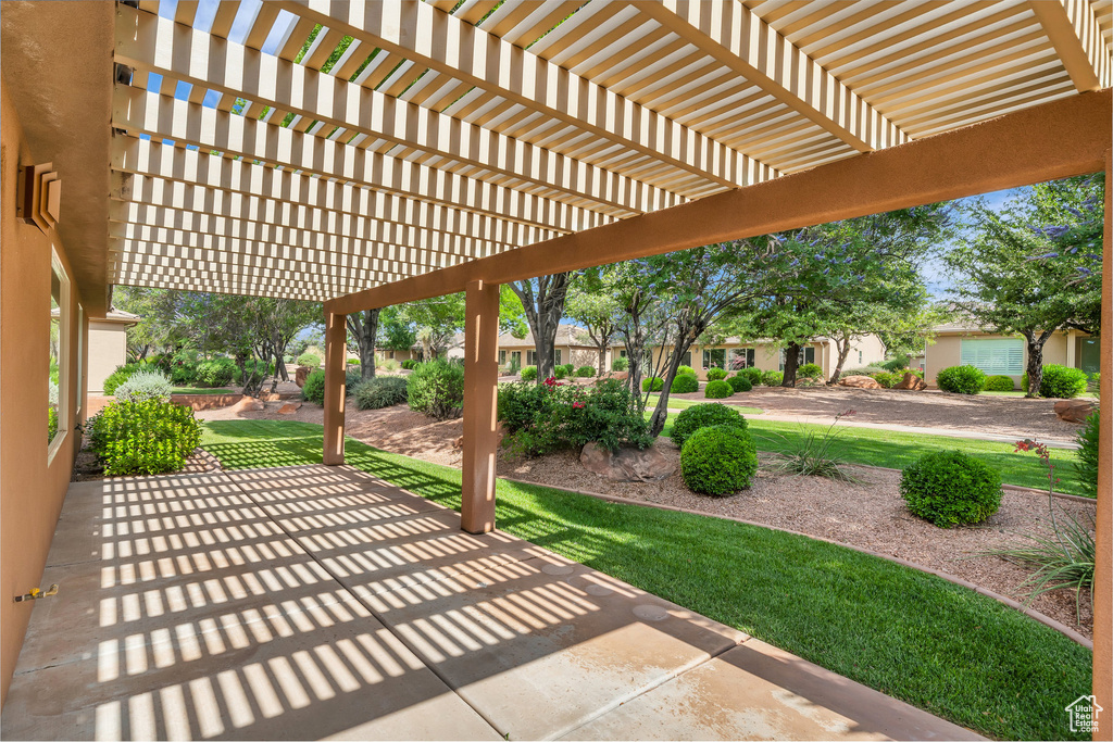 View of patio featuring a pergola