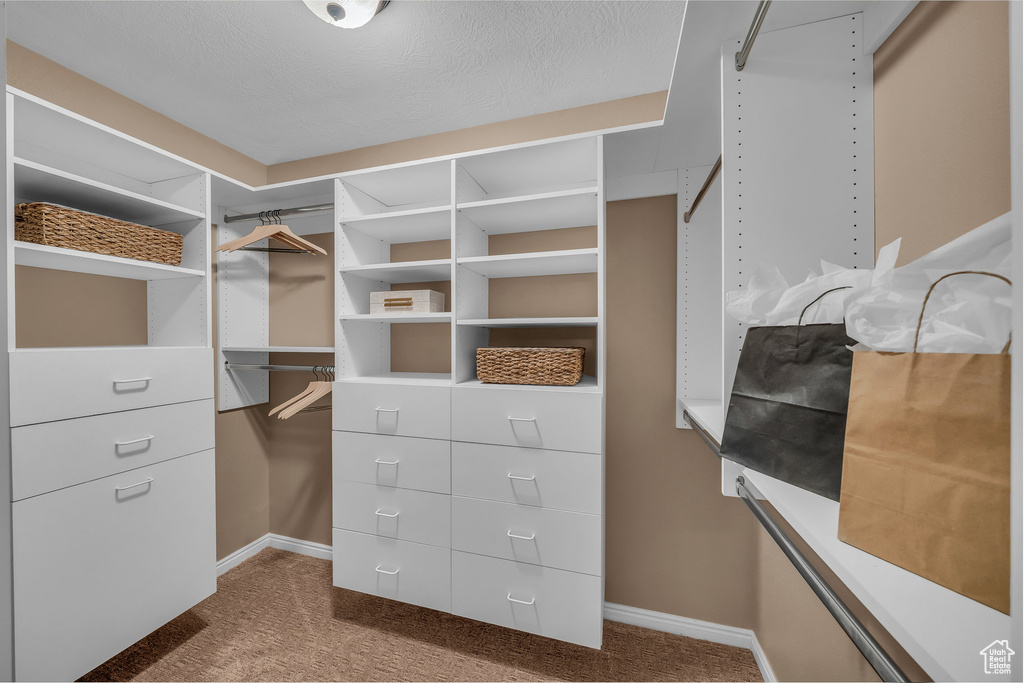 Walk in closet with dark carpet