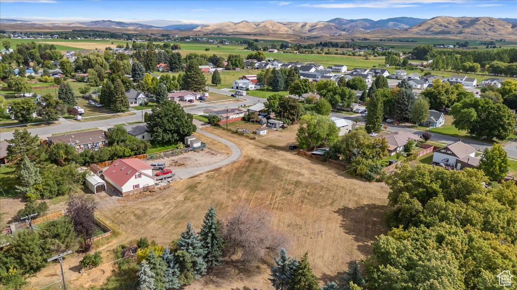 Aerial view of a mountain backdrop