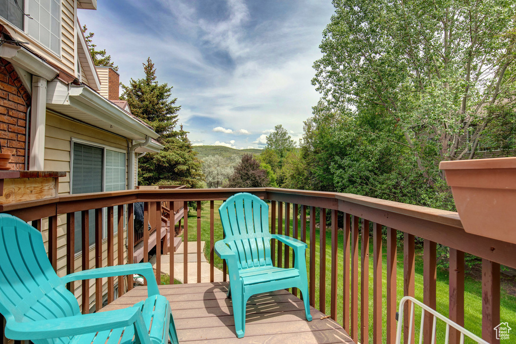 Wooden terrace with a lawn