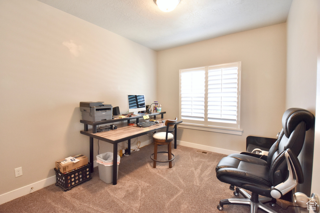 Office featuring carpet floors and baseboards
