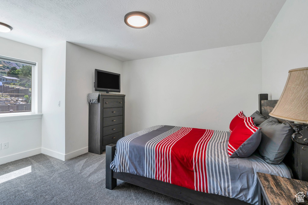 Bedroom with carpet flooring and baseboards